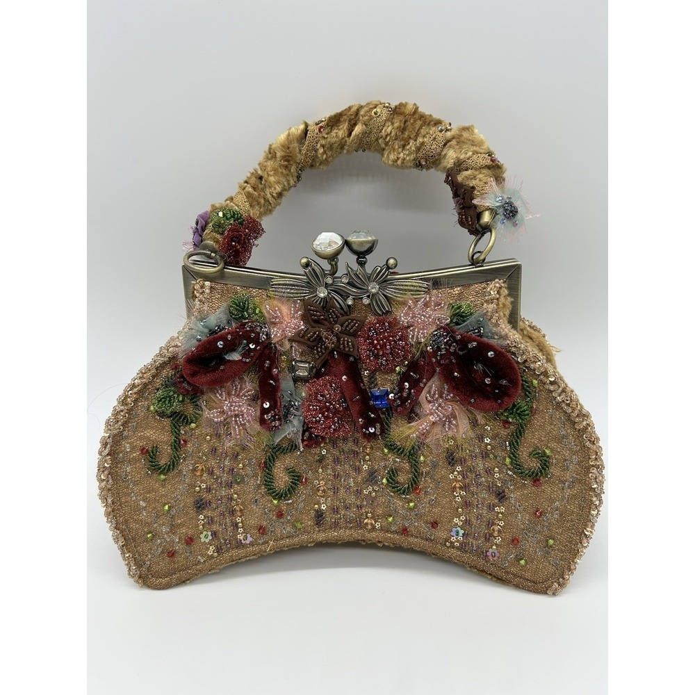 Vtg‎ Mary Frances Handbag Purse Snap Closure Beaded Floral Multicolor Boho